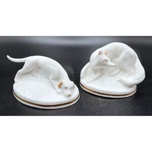 Royal Worcester Country Life Porcelain Fox & Foxhound Pair by Kenneth Potts UK